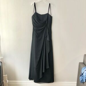 Elegant Black Formal Lace Up Midi Dress